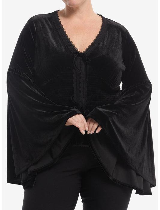 Cosmic Aura Black Velvet Lace Girls Long-Sleeve Top Plus Size - US 8853
