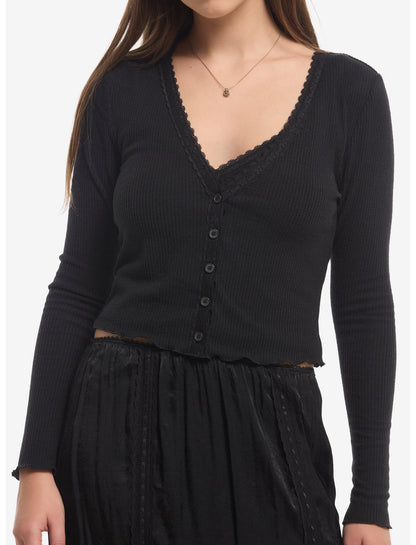 Cosmic Aura Black Lace Girls Cami & Cardigan Set - US 7312