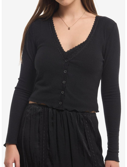 Cosmic Aura Black Lace Girls Cami & Cardigan Set - US 7312