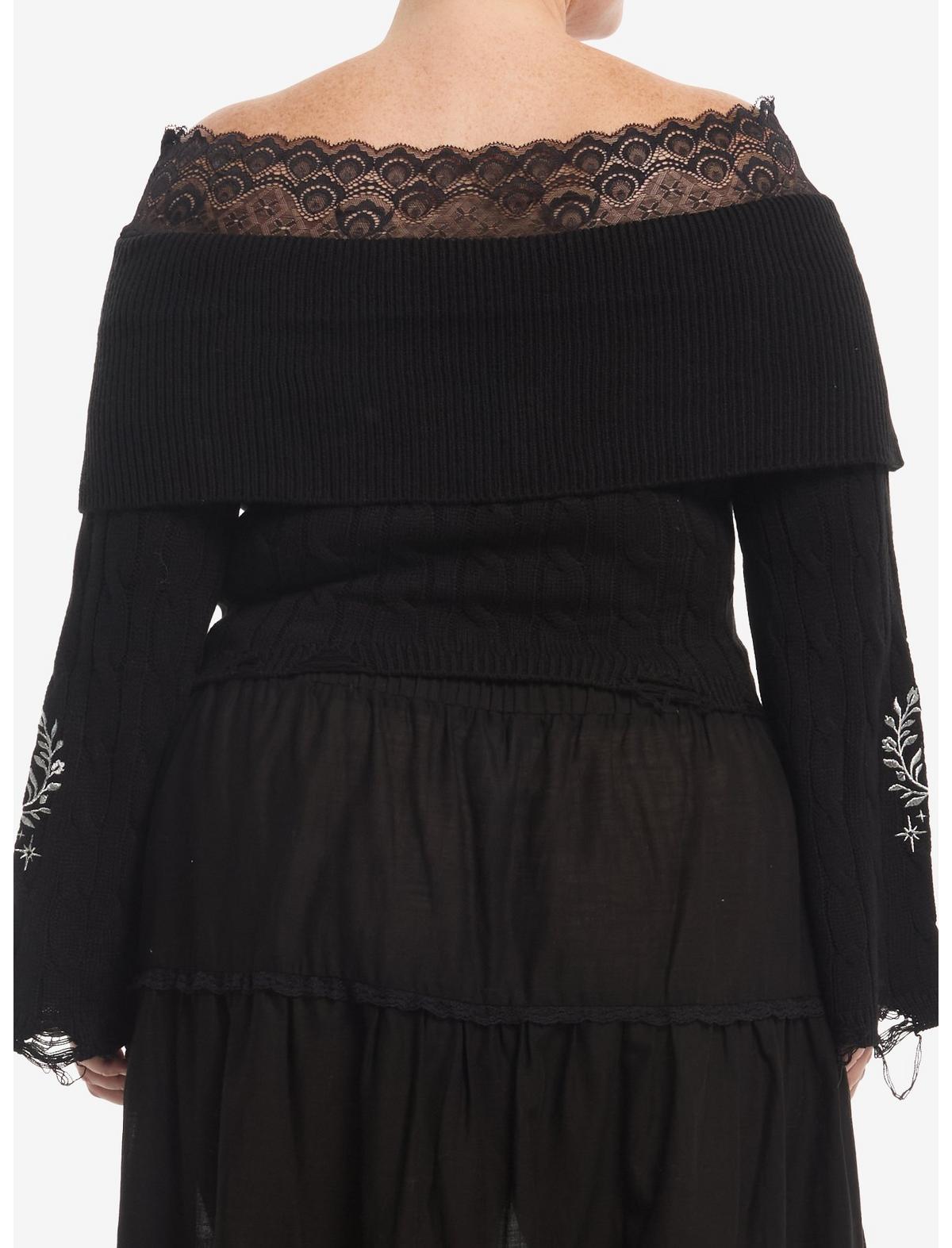 Cosmic Aura Silver Snake Embroidered Lace Girls Off-Shoulder Sweater Plus Size - US 2780