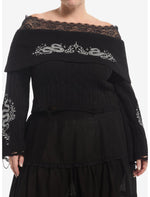 Cosmic Aura Silver Snake Embroidered Lace Girls Off-Shoulder Sweater Plus Size - US 2780