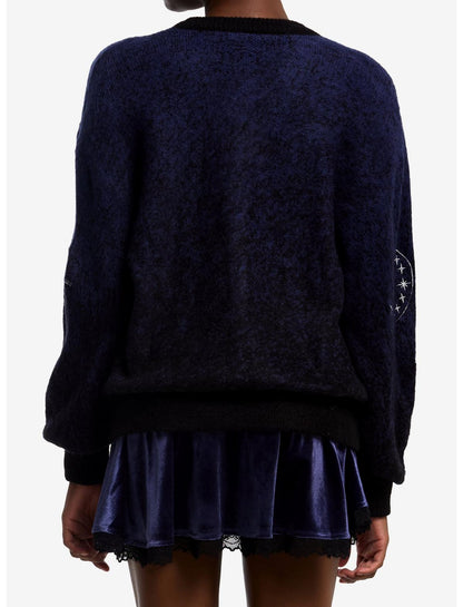Cosmic Aura Celestial Blue Marled Embroidered Girls Cardigan - US 9580