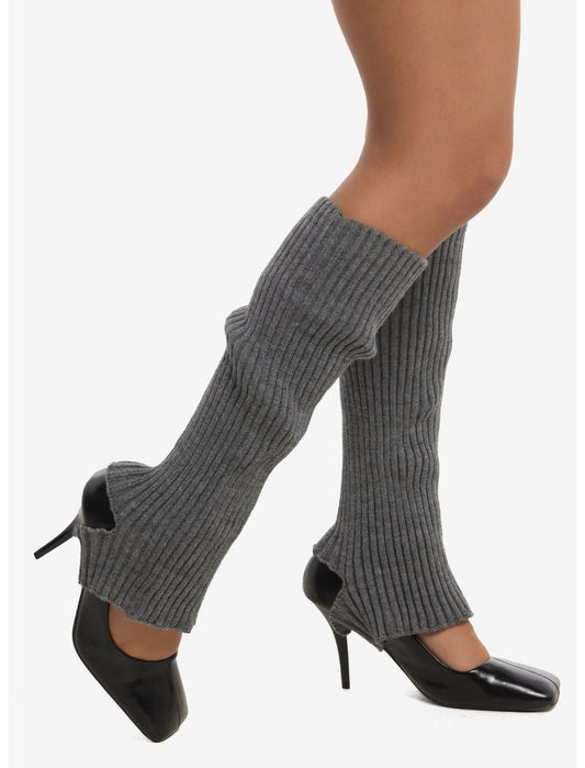 Grey & Black Ribbed Stirrup Leg Warmer Set - US 3728