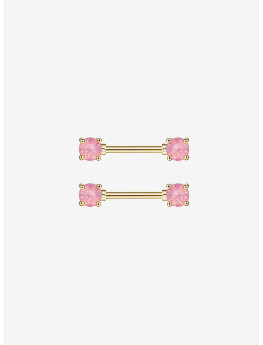 14G Steel Opal Gem Nipple Barbell 2 Pack - US 8926