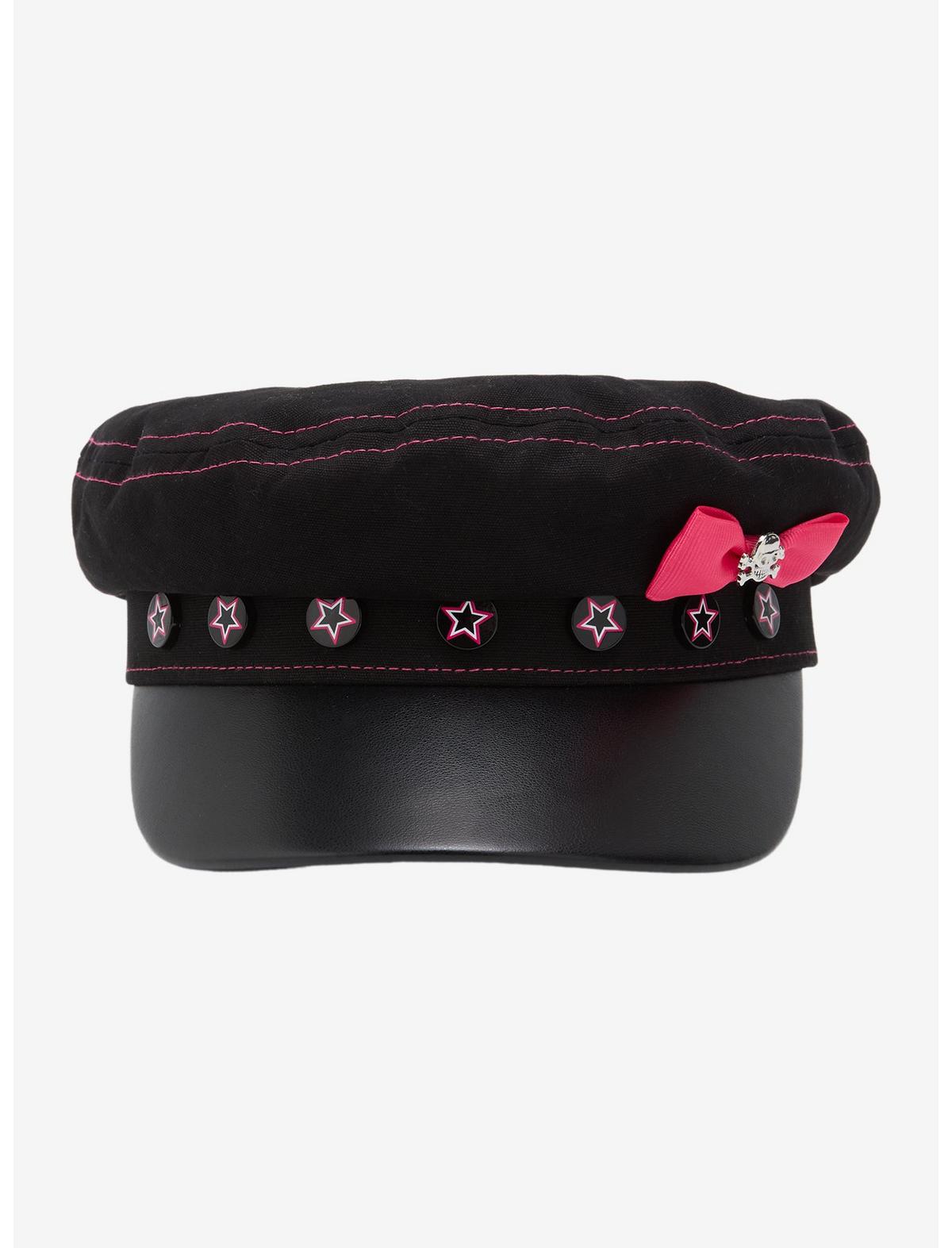 Black Pink Skull Bow Cabbie Hat - US 5794