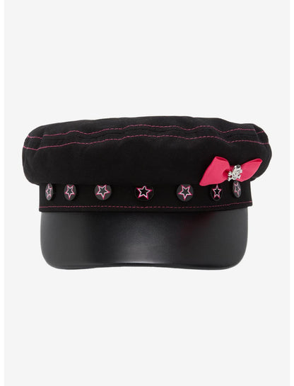 Black Pink Skull Bow Cabbie Hat - US 5794