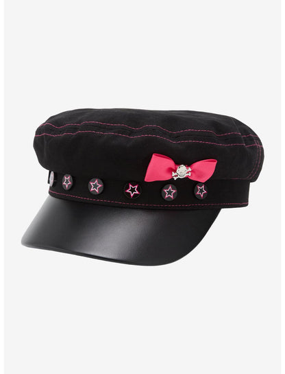 Black Pink Skull Bow Cabbie Hat - US 5794