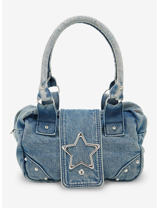 Blue Denim Star Buckle Shoulder Bag - US 0326