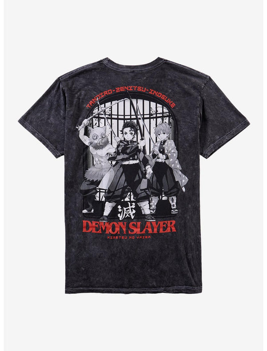 Demon Slayer: Kimetsu No Yaiba Trio Red Dark Wash T-Shirt - US 3680