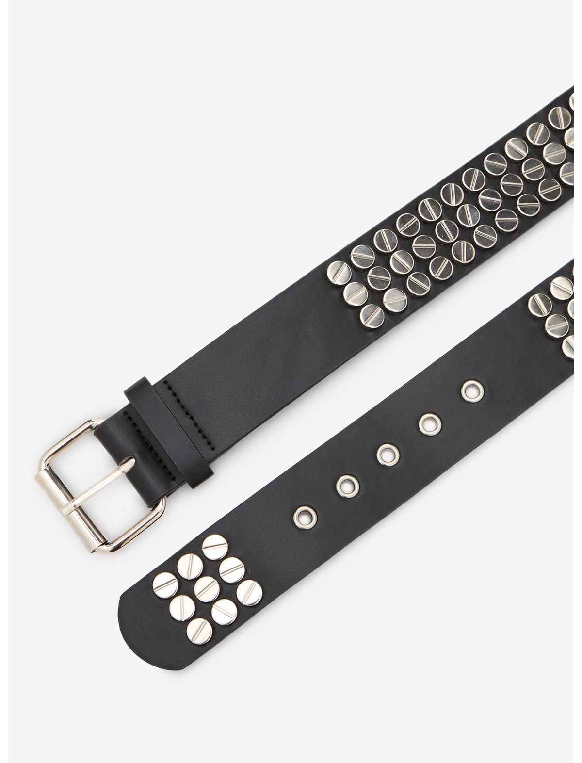 Black & Silver Three Row Circle Stud Belt - US 7588