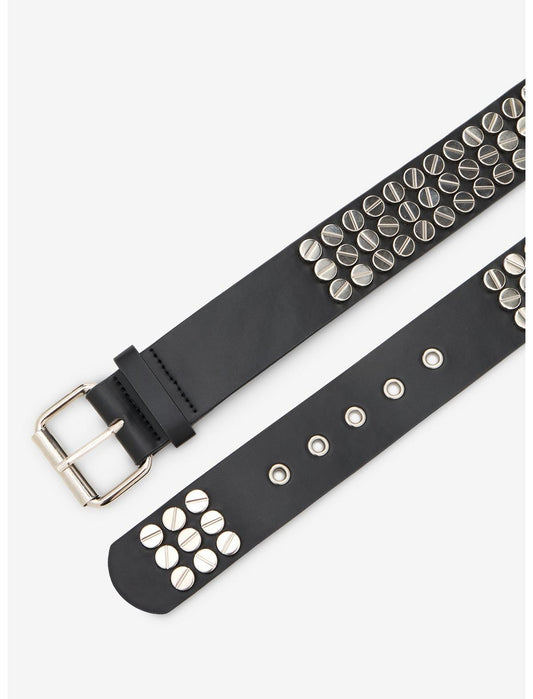 Black & Silver Three Row Circle Stud Belt - US 7588