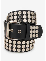 Black & Silver Three Row Circle Stud Belt - US 7588