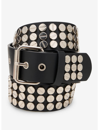 Black & Silver Three Row Circle Stud Belt - US 7588