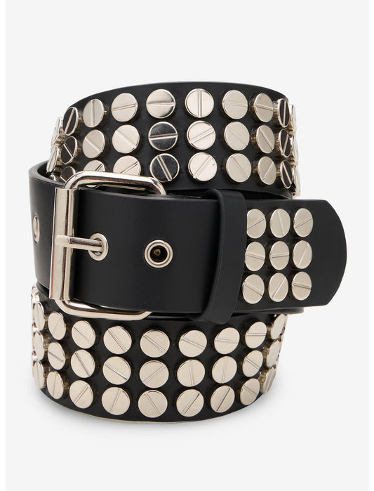 Black & Silver Three Row Circle Stud Belt - US 7588