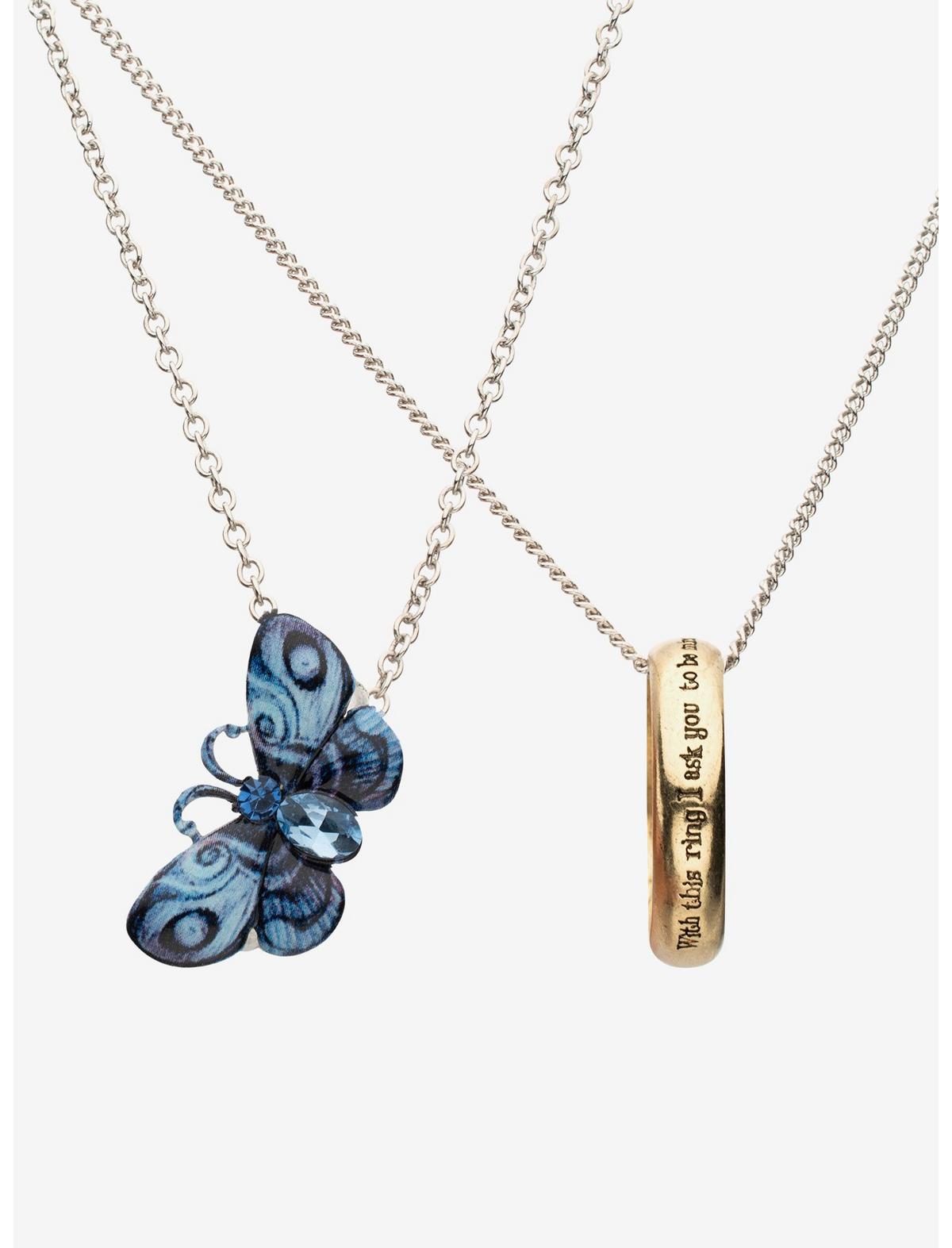 Corpse Bride Butterfly Quote Ring Best Friend Necklace Set - US 9426