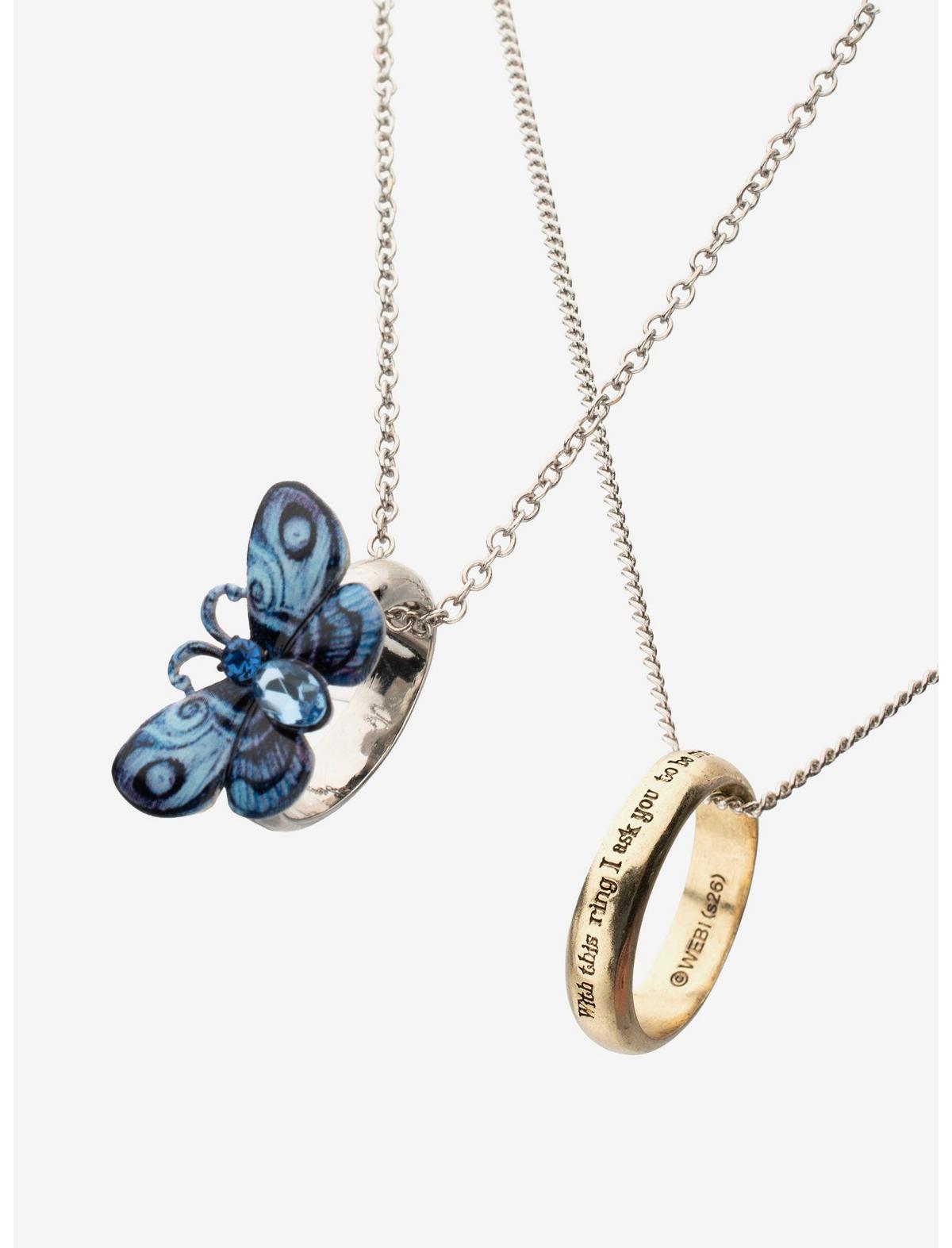 Corpse Bride Butterfly Quote Ring Best Friend Necklace Set - US 9426