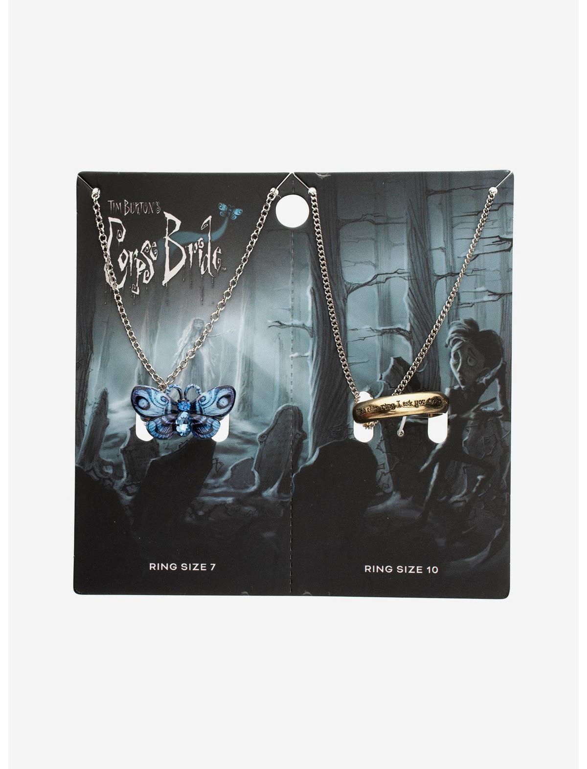 Corpse Bride Butterfly Quote Ring Best Friend Necklace Set - US 9426