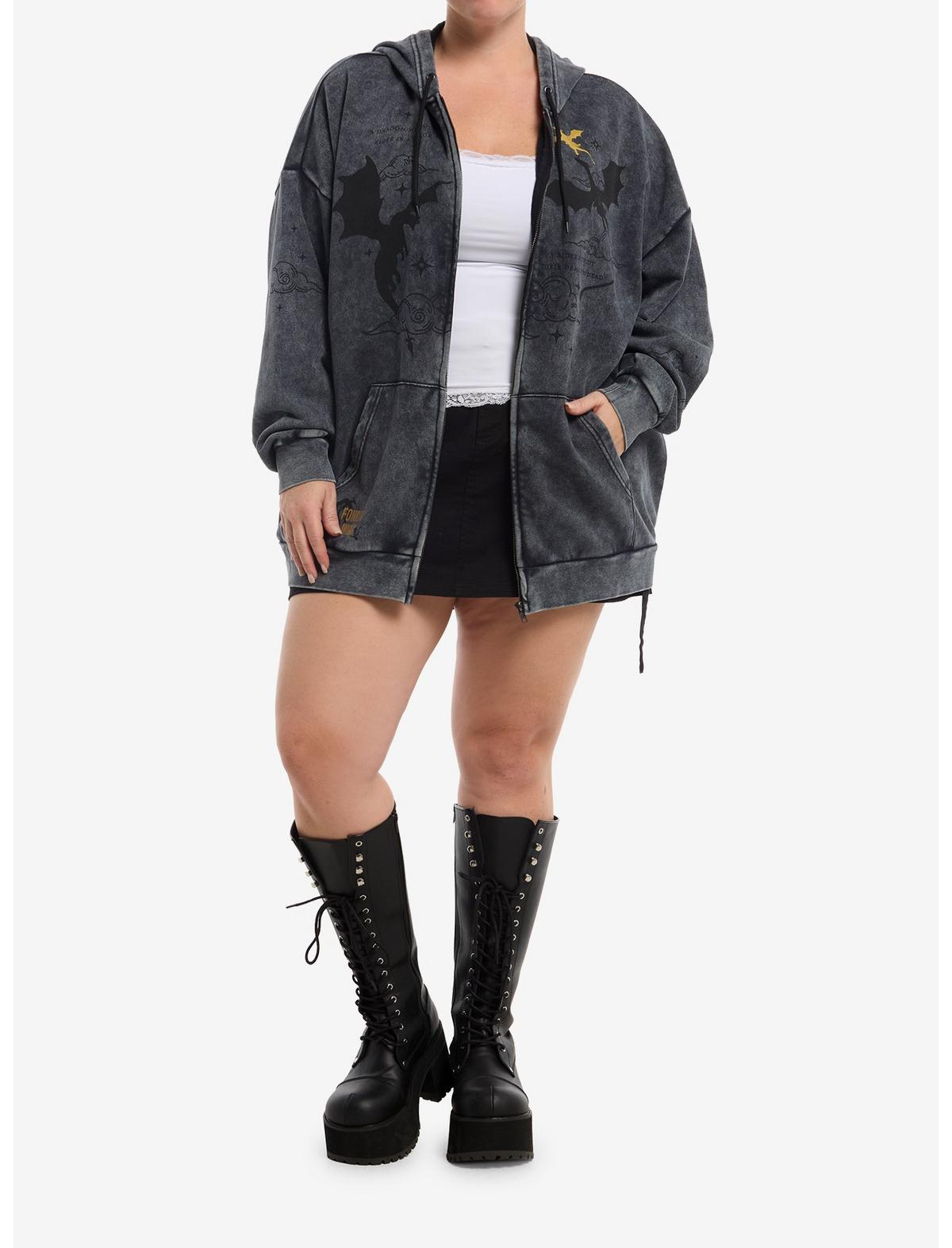 Fourth Wing Dragons Mineral Wash Hoodie Plus Size - US 7388
