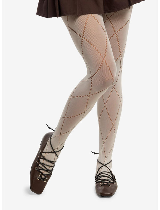 Cream Pointelle Tights - US 8872