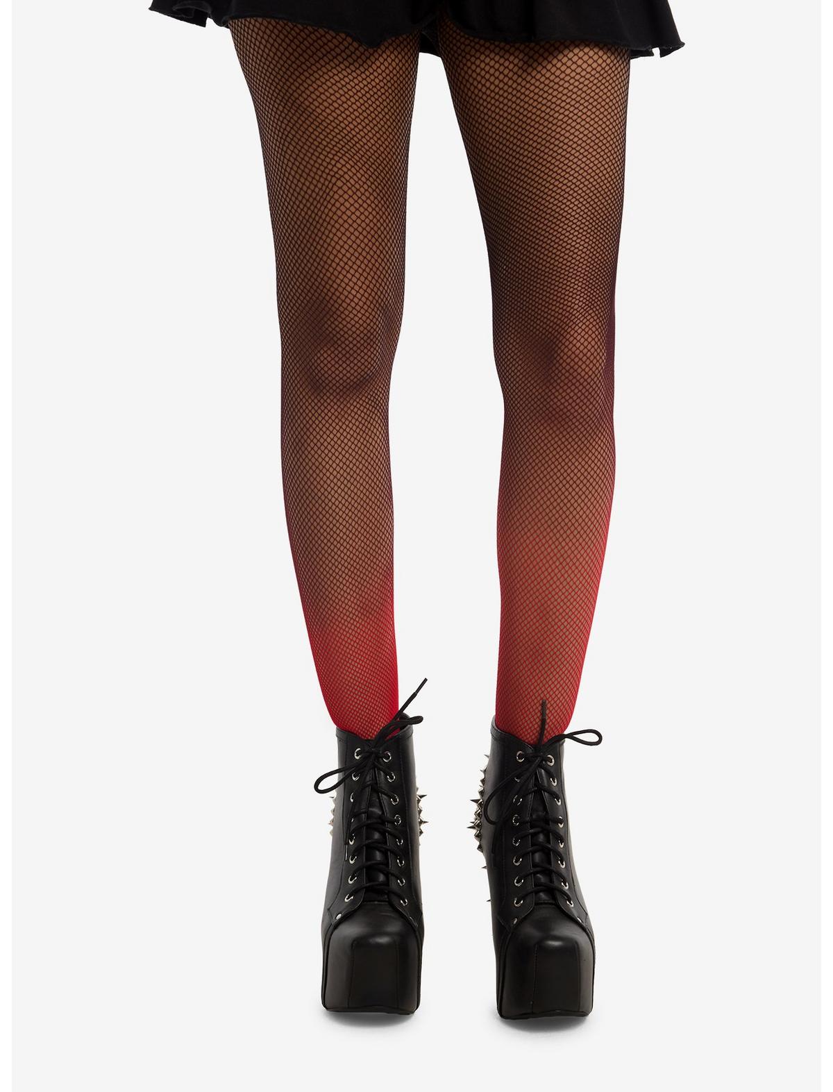 Black & Red Ombré Fishnet Tights - US 9745