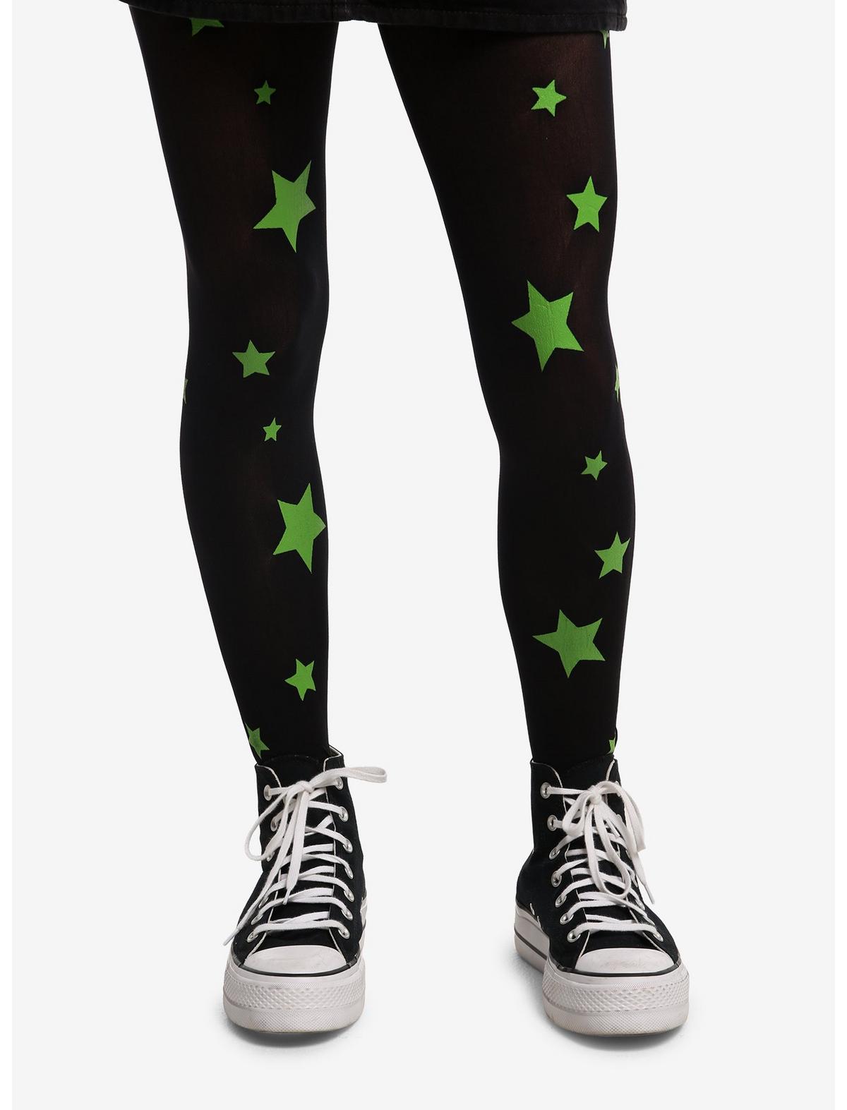 Black & Neon Green Star Tights - US 8994