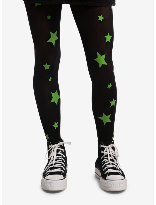 Black & Neon Green Star Tights - US 8994