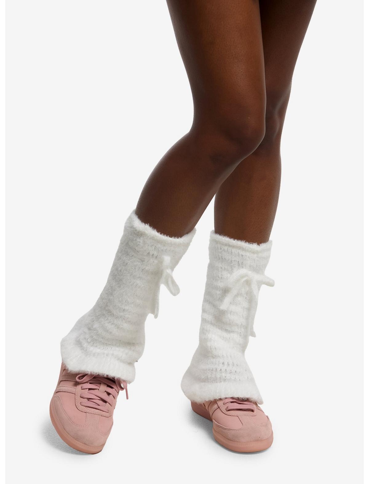 Ivory Fuzzy Tie Leg Warmers - US 4783