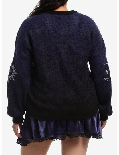 Cosmic Aura Celestial Blue Marled Embroidered Girls Cardigan Plus Size - US 1295