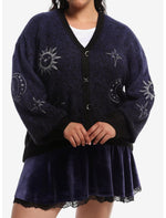 Cosmic Aura Celestial Blue Marled Embroidered Girls Cardigan Plus Size - US 1295