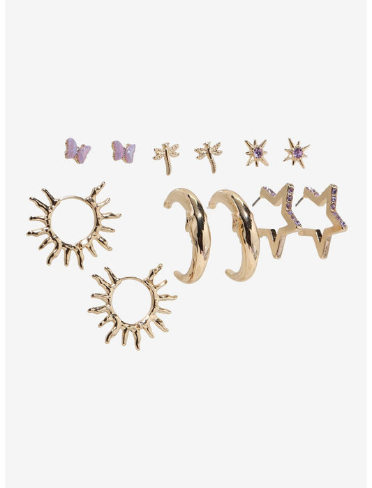 Cosmic Aura Gold Celestial Rhinestone Earring Set - US 0763