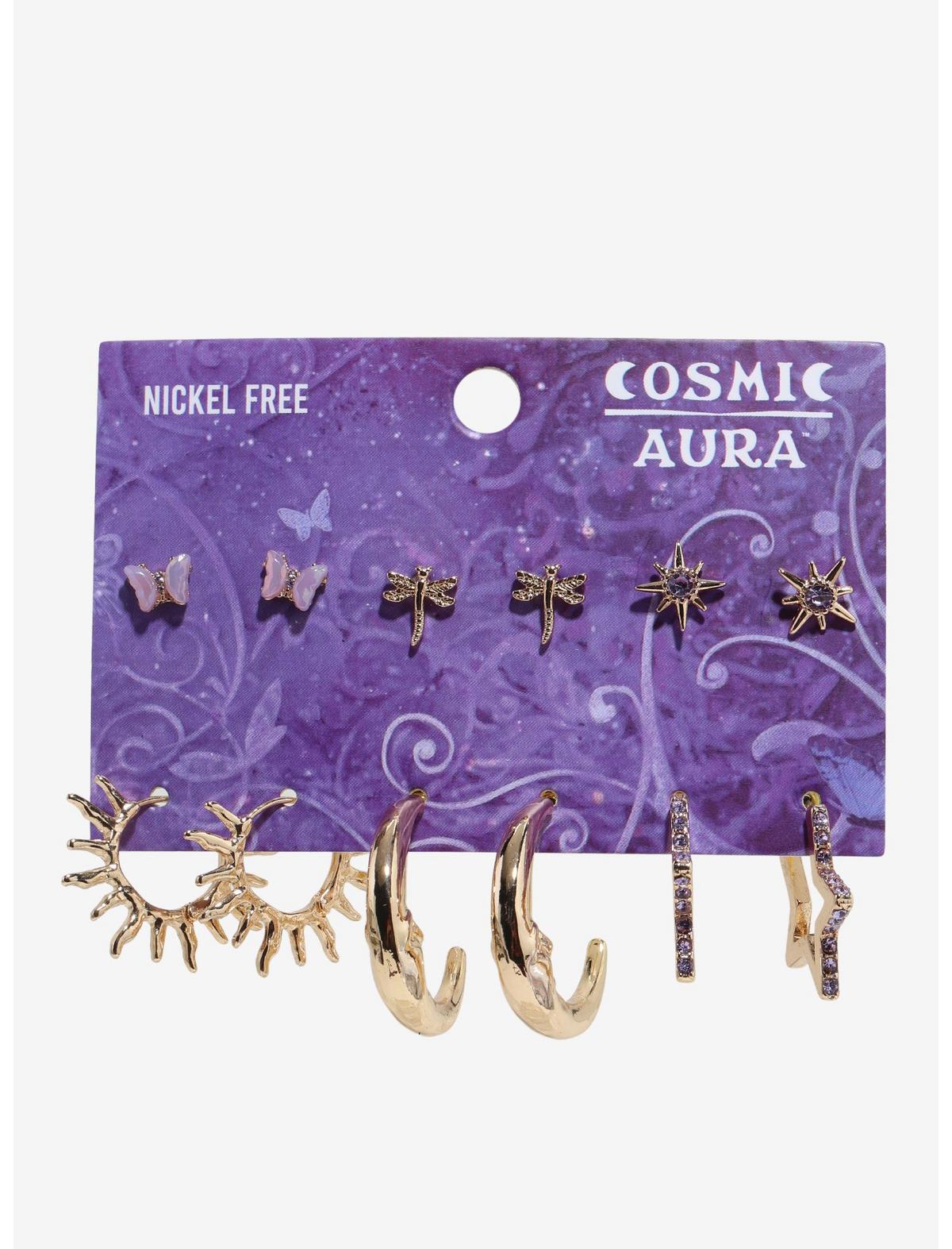 Cosmic Aura Gold Celestial Rhinestone Earring Set - US 0763