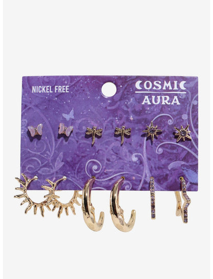 Cosmic Aura Gold Celestial Rhinestone Earring Set - US 0763