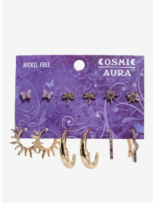 Cosmic Aura Gold Celestial Rhinestone Earring Set - US 0763