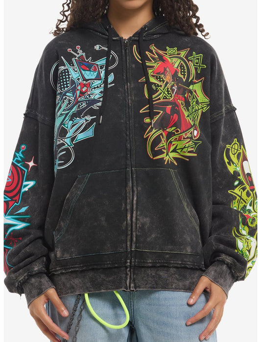 Hazbin Hotel Alastor & Vox Split Girls Hoodie - US 0988