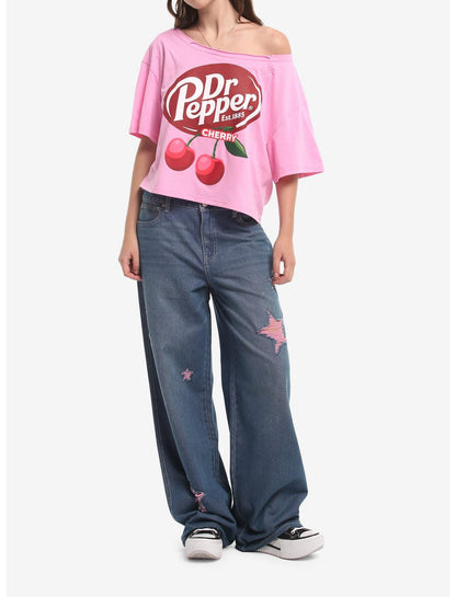 Dr Pepper Cherry Girls Off-Shoulder T-Shirt - US 0783