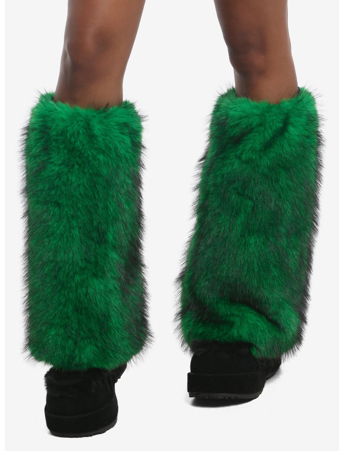 Green & Black Furry Leg Warmers - US 6255