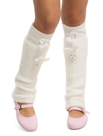 Cream Plush Bunny Pom Leg Warmers - US 2292