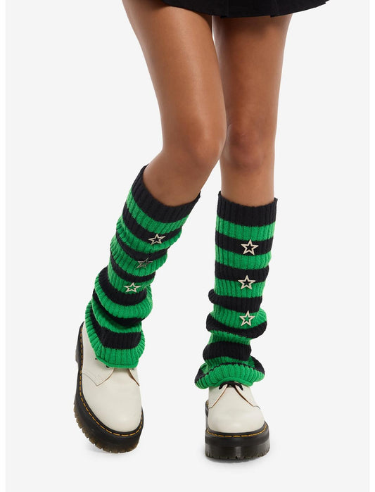 Green & Black Stripe Star Hardware Leg Warmers - US 7313