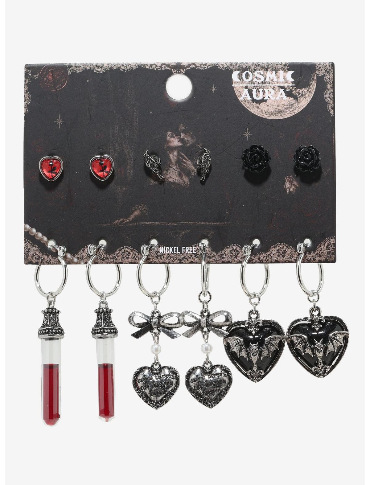 Cosmic Aura Vampire Blood Heart Earring Set - US 0439