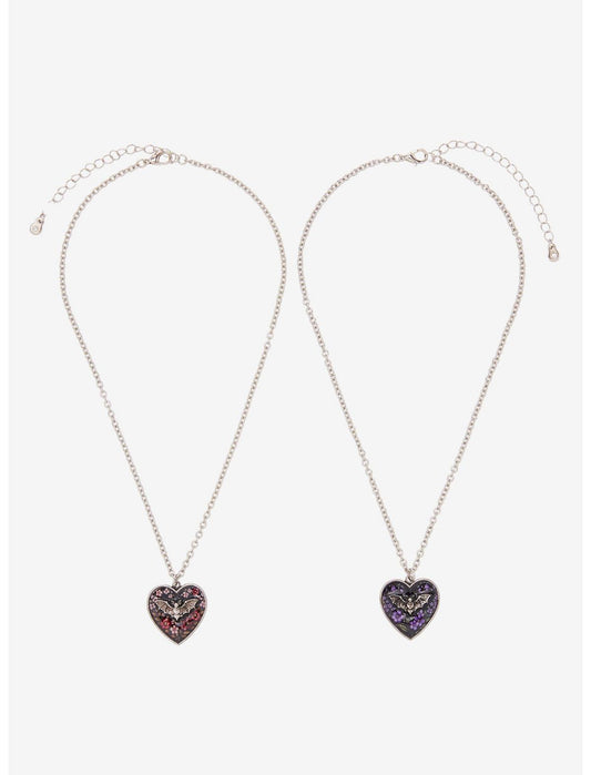Cosmic Aura Bat Floral Heart Best Friend Necklace Set - US 4497
