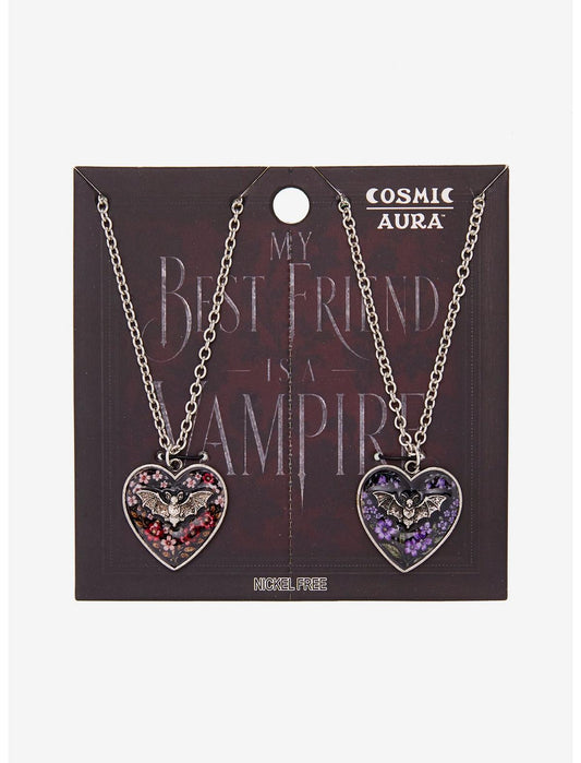 Cosmic Aura Bat Floral Heart Best Friend Necklace Set - US 4497