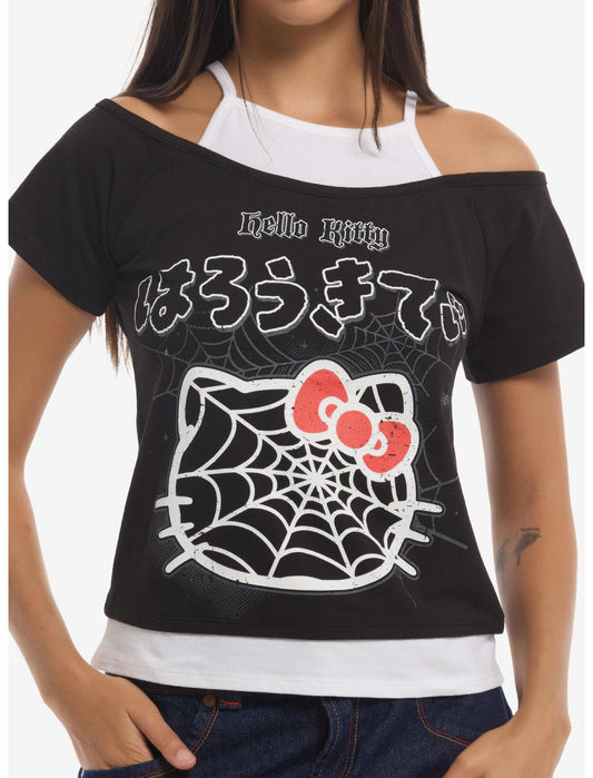 Hello Kitty Spiderweb Girls Cold-Shoulder Top - US 5356