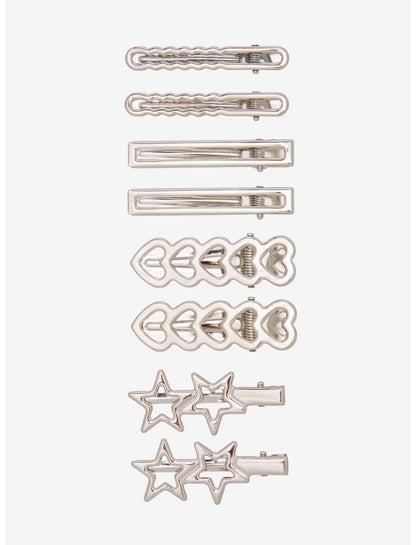 Black Heart Silver Star Heart Hair Clip Set - US 5297