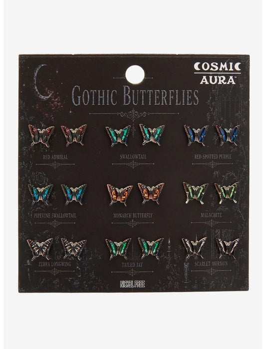 Cosmic Aura Gothic Butterflies Stud Earring Set - US 2538