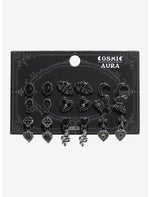 Cosmic Aura Black Heart Moth Stud Earring Set - US 7539