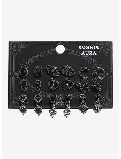 Cosmic Aura Black Heart Moth Stud Earring Set - US 7539