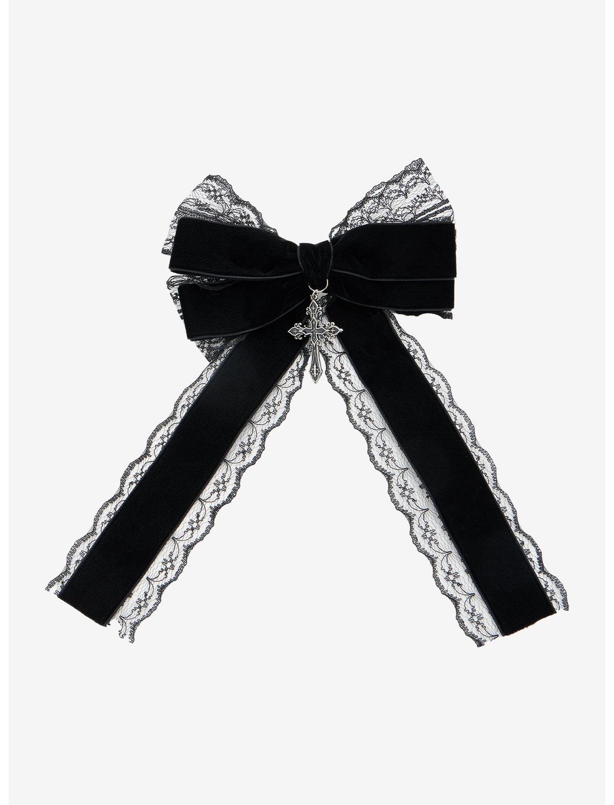 Cosmic Aura Black Lace Cross Hair Bow - US 6866