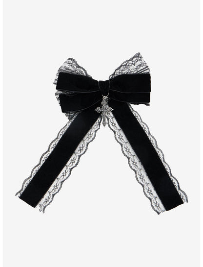 Cosmic Aura Black Lace Cross Hair Bow - US 6866