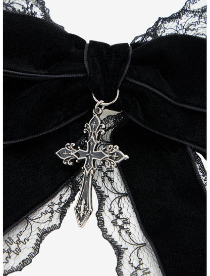 Cosmic Aura Black Lace Cross Hair Bow - US 6866