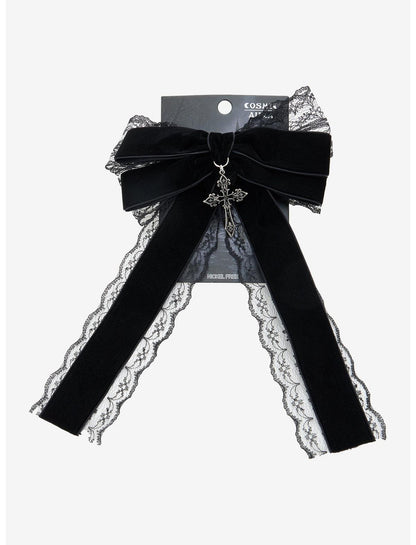 Cosmic Aura Black Lace Cross Hair Bow - US 6866